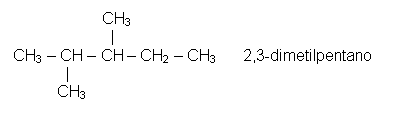 Text Box:                     CH3                        |  CH3 – CH – CH – CH2 – CH3         2,3-dimetilpentano              |            CH3